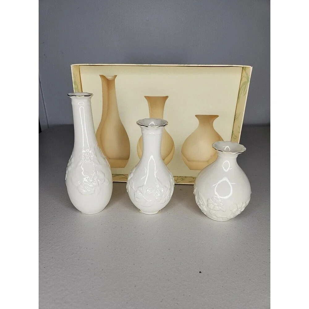 Vintage LENOX Ivory POSY VASES With Original Box 3 PC Set